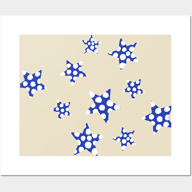 happy polka dot stars - blue Wall Art by kobyakov